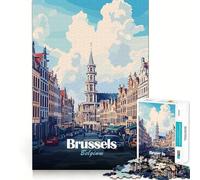 Rompecabezas de 1000 Piezas con ilustración de Paisaje Urbano de Bruselas,Bélgica Corte preciso Decoración Que estimula la lógica y el Pensamiento Juego Relajante (50x75cm)