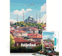 Rompecabezas de 1000 Piezas con ilustración de Paisaje Urbano de Estambul,Turquía Juguete para Resolver Problemas Juego Relajante para Momentos de Tranquilidad Regalo de decoración navideña 38x52cm