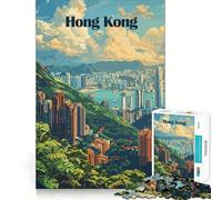 Rompecabezas de 1000 Piezas con ilustración de Paisaje Urbano de Hong Kong,Corte preciso,Arte Divertido para el Desarrollo cognitivo,Entretenimiento para el Tiempo Libre,Escena navideña (38x26cm)