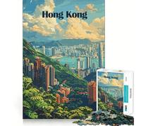 Rompecabezas de 1000 Piezas con ilustración de Paisaje Urbano de Hong Kong,Corte preciso,Arte Divertido para el Desarrollo cognitivo,Entretenimiento para el Tiempo Libre,Escena navideña (50x75cm)