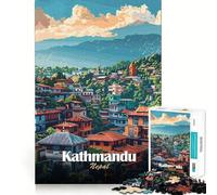 Rompecabezas de 1000 Piezas con ilustración de Paisaje Urbano de Katmandú,Nepal Juego de Corte sin Costuras Actividad Mental Inteligente Diversión Regalo Ideal para cumpleaños o como pasatiempo