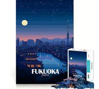 Rompecabezas de 1000 Piezas con ilustración de Paisaje Urbano Nocturno de Fukuoka,Japón Arte de Corte preciso Diversión cognitiva Juego entretenido para el Tiempo Libre Escena navideña Arte (50x75cm)