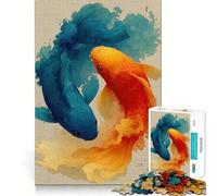 Rompecabezas de 1000 Piezas con ilustración de Peces koi Azules y Naranjas,Corte preciso,Juguete para estimular la Mente,Juego fácil de Jugar,Regalo Ideal para cumpleaños 38x26cm