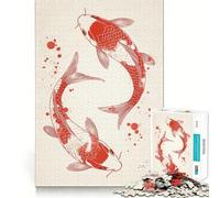 Rompecabezas de 1000 Piezas con ilustración de pez koi Rojo para Adolescentes Ayuda a desarrollar la Memoria Fácil de armar Bordes limpios Sorpresa navideña (38x26cm)