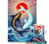 Rompecabezas de 1000 Piezas con ilustración de pez koi Yin Yang Desarrolla la lógica, fomenta la atención Plena y es un Regalo Original (38x52cm)