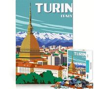 Rompecabezas de 1000 Piezas con ilustración de póster de Viaje de Turín, Italia, Bordes Lisos, Juego Divertido y Relajante, Regalo de cumpleaños (50x75cm)