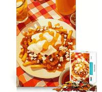 Rompecabezas de 1000 Piezas con ilustración de Poutine,Bebida y paño a Cuadros Piezas de Corte Limpio Juguete Que desafía la Mente Momento de relajación Diversión navideña Obra de Arte (38x52cm)
