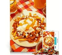 Rompecabezas de 1000 Piezas con ilustración de Poutine,Bebida y Tela a Cuadros Arte de Corte preciso Juguete para desarrollar la Capacidad cognitiva Diversión para el Tiempo Libre Regalo navideño