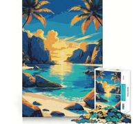 Rompecabezas de 1000 Piezas con ilustración de Puesta de Sol en una Playa Tropical Corte preciso Divertido Juguete Que desafía la Mente Juego para Relajarse Regalo Ideal para cumpleaños y diversión