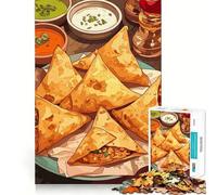 Rompecabezas de 1000 Piezas con ilustración de samosas con Salsas para mojar Piezas de Corte Limpio Juguete Que desafía la Mente Momento de relajación Diversión navideña Obra de Arte (38x26cm)