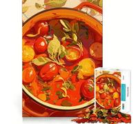 Rompecabezas de 1000 Piezas con ilustración de Sopa de Tomate en Olla Naranja Corte preciso Divertido desafío Mental Juguete para el Tiempo de Descanso Juego de cumpleaños Arte (50x75cm)
