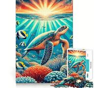 Rompecabezas de 1000 Piezas con ilustración de Tortuga Marina al Atardecer para Adolescentes Juguete Que desafía la Mente Pasatiempo Tranquilo Corte preciso Regalo de Temporada (38x52cm)