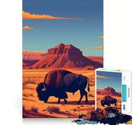 Rompecabezas de 1000 Piezas con ilustración de un Bisonte en un Paisaje desértico Juego Creativo para ejercitar la Mente Un Juego Ideal para Pasar un rato Agradable Regalo de cumpleaños (50x75cm)