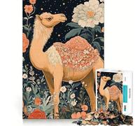 Rompecabezas de 1000 Piezas con ilustración de un Camello en un jardín Floral,Bordes Finos,diseño Artesanal,para ejercitar la Mente,Relajarse y Disfrutar de un Regalo navideño (38x52cm)