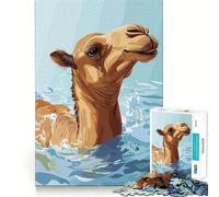 Rompecabezas de 1000 Piezas con ilustración de un Camello Nadando en el Agua Bordes limpios y Decorativos Un Rompecabezas Divertido y fácil de Hacer (38x52cm)