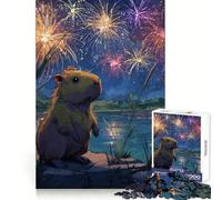Rompecabezas de 1000 Piezas con ilustración de un Capibara Viendo Fuegos Artificiales para Adultos Actividad Cerebral Relajante y Divertida Corte preciso Regalo Ideal para Navidad (50x75cm)