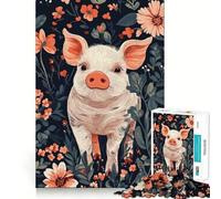 Rompecabezas de 1000 piezas con ilustración de un cerdito en un jardín floral ideal para adolescentes que mejora la memoria y permite un entretenimiento fácil Diseño de pared con corte firme (38x26cm)