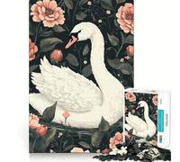 Rompecabezas de 1000 Piezas con ilustración de un Cisne en un jardín Floral para Adolescentes Mejora la Memoria, es Relajante, Divertido y Tiene Bordes Afilados 38x26cm