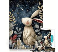 Rompecabezas de 1000 Piezas con ilustración de un Conejo bajo una Noche Estrellada para Adolescentes Ayuda a desarrollar la Memoria Fácil de armar Bordes limpios Sorpresa navideña (38x26cm)