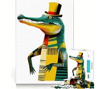 Rompecabezas de 1000 Piezas con ilustración de un Elegante cocodrilo con Sombrero de Copa para Adultos Juguete de lógica Pura Diversión Relajante Corte preciso Regalo increíble 38x26cm
