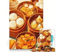 Rompecabezas de 1000 Piezas con ilustración de un festín de Dim Sum,Corte Impecable,Divertido para Resolver Problemas,Juego Gratuito, (38x52cm)