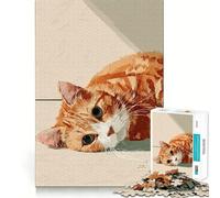 Rompecabezas de 1000 Piezas con ilustración de un Gato atigrado Naranja descansando, Ideal para Adultos Requiere un Toque de Humor, Calma y suavidad Un Regalo clásico (38x26cm)