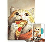 Rompecabezas de 1000 Piezas con ilustración de un Gato Comiendo una Rebanada de Pizza Bordes limpios y Decorativos Diversión fácil y rápida (38x26cm)