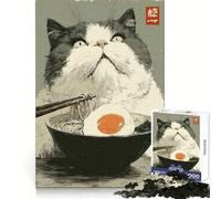 Rompecabezas de 1000 Piezas con ilustración de un Gato con un tazón de Ramen para Adolescentes Un desafío Mental para Momentos de Ocio Cierre sólido Regalo Creativo (38x26cm)