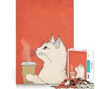 Rompecabezas de 1000 Piezas con ilustración de un Gato con una Taza de café Juego de ingenio y diversión para Jugar en un Momento de Paz Regalo Ideal para Navidad (50x75cm)