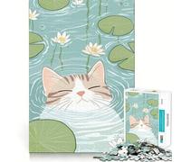 Rompecabezas de 1000 Piezas con ilustración de un Gato en un Estanque de nenúfares Juguete de Corte Premium para ejercitar la Mente y Lograr Momentos de Paz Regalo Ideal para cumpleaños (50x75cm)
