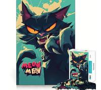 Rompecabezas de 1000 Piezas con ilustración de un Gato Enojado de Dibujos Animados para Adolescentes Juego para estimular la Mente Montaje Firme y Seguro Actividad Divertida para Toda la Familia