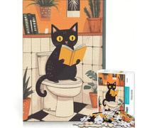 Rompecabezas de 1000 Piezas con ilustración de un Gato Leyendo en el Inodoro, Juego de ingenio, Regalo de cumpleaños, con Piezas de Formas aleatorias Que encajan Perfectamente 50x75cm