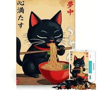 Rompecabezas de 1000 Piezas con ilustración de un Gato Negro Comiendo Ramen Bordes definidos Decoración Creativa Juguete para desarrollar la Creatividad Tiempo Libre Regalo Ideal para Navidad