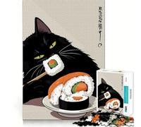 Rompecabezas de 1000 Piezas con ilustración de un Gato Negro Comiendo Sushi Juego de ingenio sin Costuras Jugar en Cualquier Momento Ideal para Navidad Decoración para el hogar