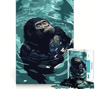 Rompecabezas de 1000 Piezas con ilustración de un Gorila relajándose en el Agua Ideal para Adolescentes Mejora la Memoria Proporciona Momentos de Tranquilidad y es un Regalo de cumpleaños de Alta