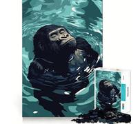 Rompecabezas de 1000 Piezas con ilustración de un Gorila relajándose en el Agua Juguete de lógica Fina, Divertido y con Bordes limpios Regalo Original (50x75cm)