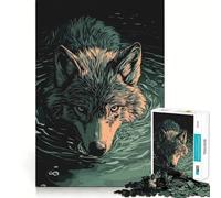 Rompecabezas de 1000 Piezas con ilustración de un Lobo Nadando en el Agua,Ideal para ejercitar la Mente de los Adultos Corte de precisión,Bordes Lisos,Relajante y para Jugar en Grupo
