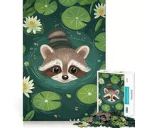 Rompecabezas de 1000 Piezas con ilustración de un Mapache en un Estanque de nenúfares para Adultos y Adolescentes Juguete de Habilidad Relajante y Divertido Bordes Ajustados Regalo Ideal