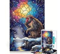 Rompecabezas de 1000 Piezas con ilustración de un Mono pensativo en vidriera para Adultos y Adolescentes Juguete para reflexionar y aliviar el estrés Regalo navideño de Corte nítido (38x26cm)