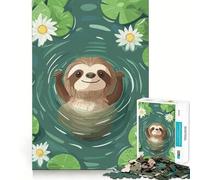 Rompecabezas de 1000 Piezas con ilustración de un Perezoso Nadando en un Estanque de nenúfares para Adultos Juguete Inteligente, Divertido y silencioso Corte preciso 50x75cm