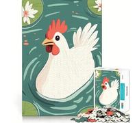 Rompecabezas de 1000 Piezas con ilustración de un Pollo Nadando en un Estanque Diseño artístico de Corte nítido Juguete de construcción para Relajarse y divertirse en cumpleaños (50x75cm)