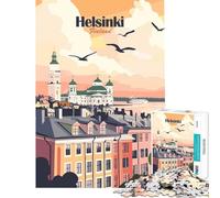 Rompecabezas de 1000 Piezas con ilustración de un póster de Viaje de Helsinki Finlandia Juego práctico y adictivo para Cultivar la Paciencia Regalos artísticos para la decoración del hogar 38x26cm