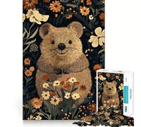 Rompecabezas de 1000 Piezas con ilustración de un Quokka en un jardín Floral para Adultos Juguete para la Mente, Divertido y Relajante Piezas de colección de Arte con Corte preciso (38x26cm)