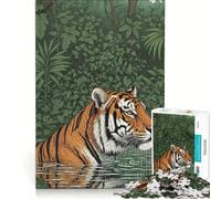 Rompecabezas de 1000 Piezas con ilustración de un Tigre en el Agua en la Jungla Ideal para Decorar la Pared como Regalo de cumpleaños o para Navidad 38x26cm