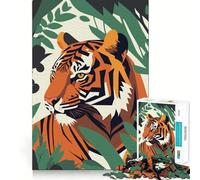 Rompecabezas de 1000 Piezas con ilustración de un Tigre en la Jungla para Adultos Juguete para la Mente, Juego Relajante, Bordes precisos, Regalo conmovedor 38x26cm