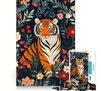 Rompecabezas de 1000 Piezas con ilustración de un Tigre en un jardín Floral para Adultos Juguete para ejercitar la Mente Diversión Casual Corte de precisión Regalo artístico 38x26cm
