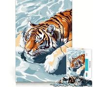 Rompecabezas de 1000 Piezas con ilustración de un Tigre Nadando en el Agua, Ideal para Adolescentes Juguete de lógica Clara, diversión Tranquila, Corte cálida Sorpresa 38x26cm