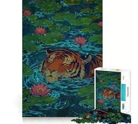 Rompecabezas de 1000 Piezas con ilustración de un Tigre Nadando en un Estanque de nenúfares Juguete para Adolescentes Que ejercita la Mente Relajante y Divertido Diseño para armar