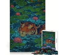 Rompecabezas de 1000 Piezas con ilustración de un Tigre Nadando en un Estanque de nenúfares para Adultos Juguete de lógica Resistente para Jugar en Grupo Bordes Transparentes 50x75cm
