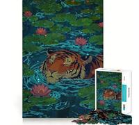 Rompecabezas de 1000 Piezas con ilustración de un Tigre Nadando en un Estanque de nenúfares para Adultos Juguete de lógica Resistente para Jugar en Grupo Bordes Transparentes 50x75cm